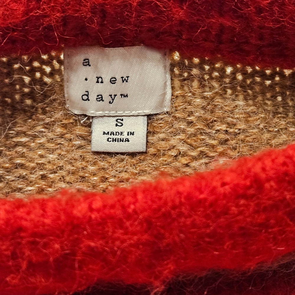 A New Day Striped Sweater Size S Red‎ Pink Brown Knit Pullover Women's - Picture 3 of 10